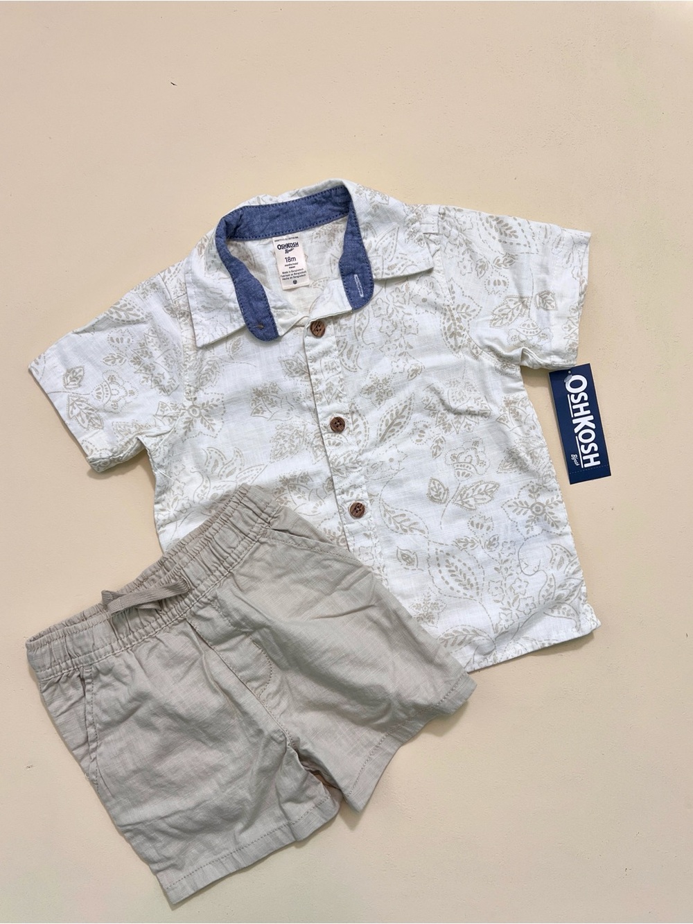 OshKosh B’gosh Baby Boys 18M 2-Piece Outfit Set NWT Button Shirt & Shorts